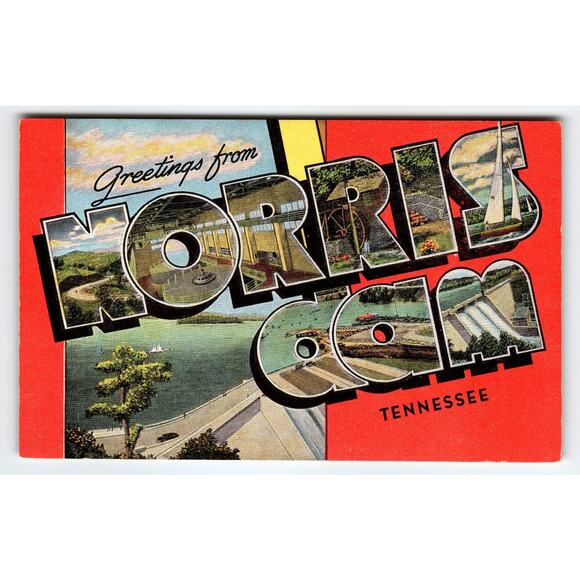 Vintage Greetings from Norris Dam Tennessee Linen Postcard TVA Views - Picture 1 of 2